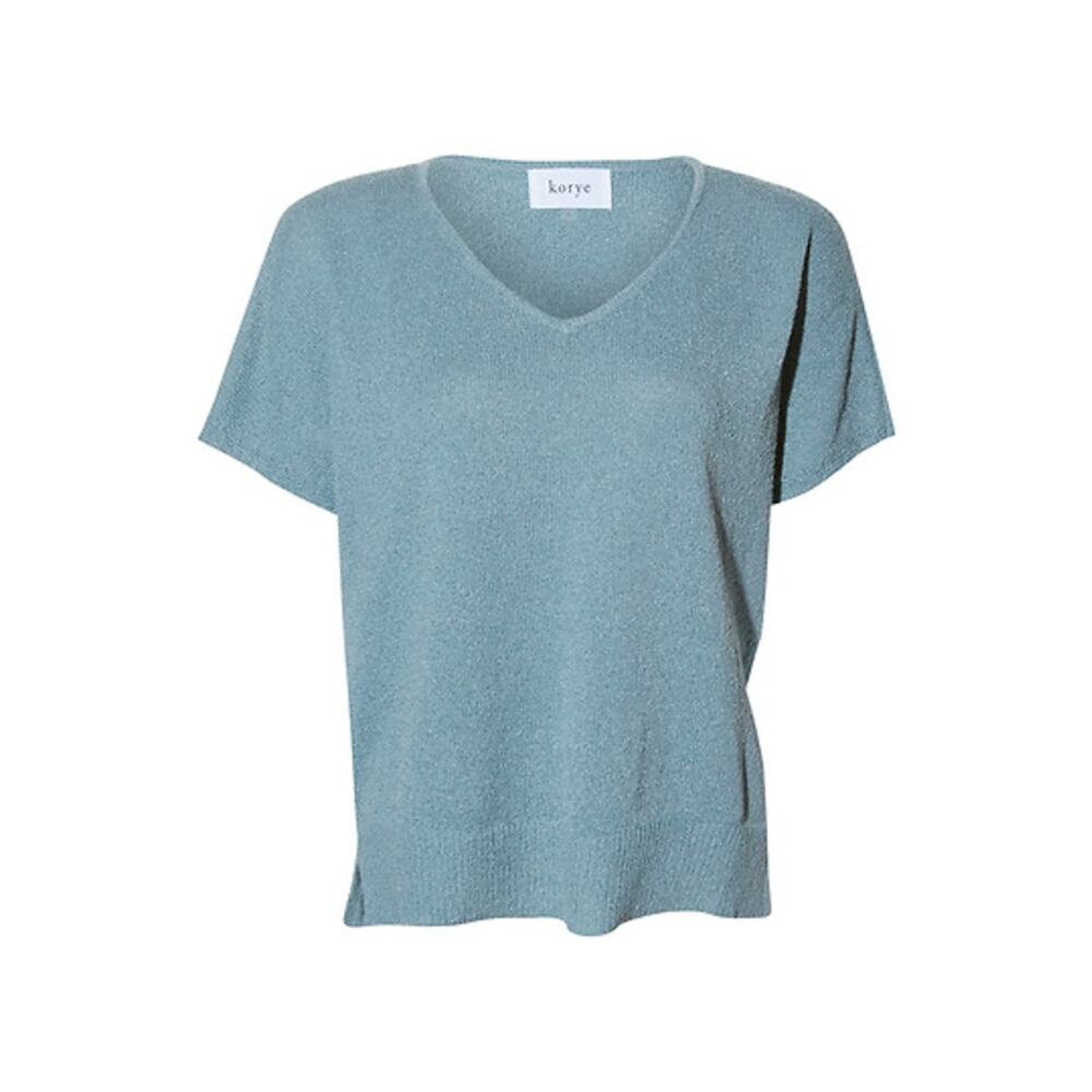 KORYE Women's Textured V Neck Top Size M In Dusty Blue